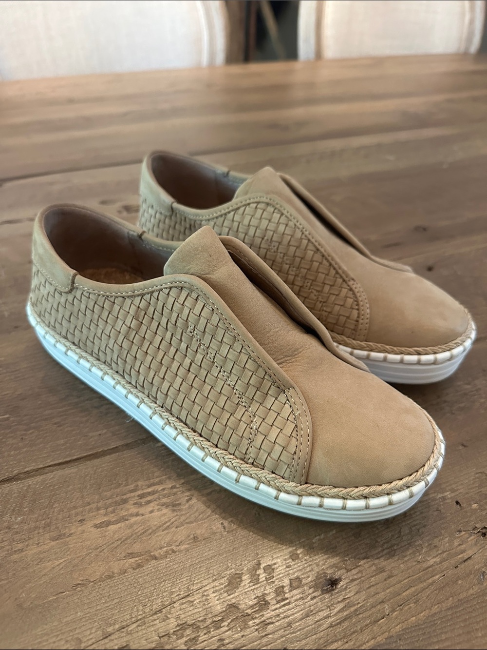 J Slides Women's Woven Slip-On Sneakers in Tan- NWOT